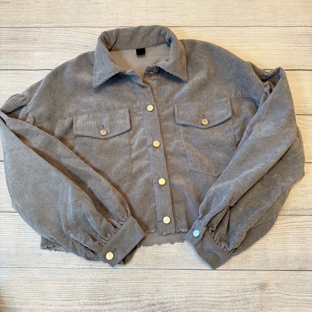 SHEIN Gray Corduroy Utility Jacket
